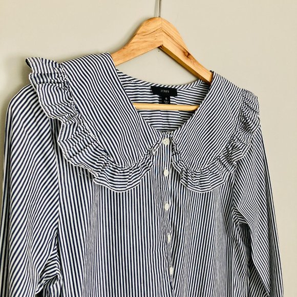 J Crew Oversized Ruffle-collar Shirt in Stripe, Size 6 - Picture 5 of 13